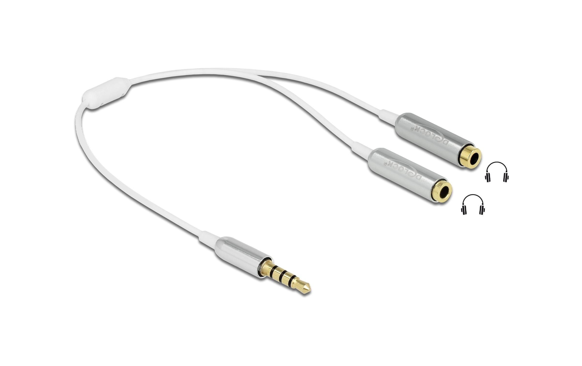 Audio-Kabel Klinke 3.5 mm, male – female, 0.25 m WeissDelock Kabel Audio Splitter Klinkenstecker 3.5 mm 4 Pin > 2 x Klinkenbuchse 3.5 mm 4 Pin 25 cm