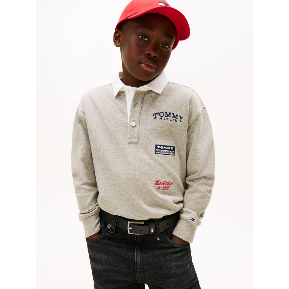Køb Tommy Hilfiger Mid Grey Heather Multi Print Polo Ls