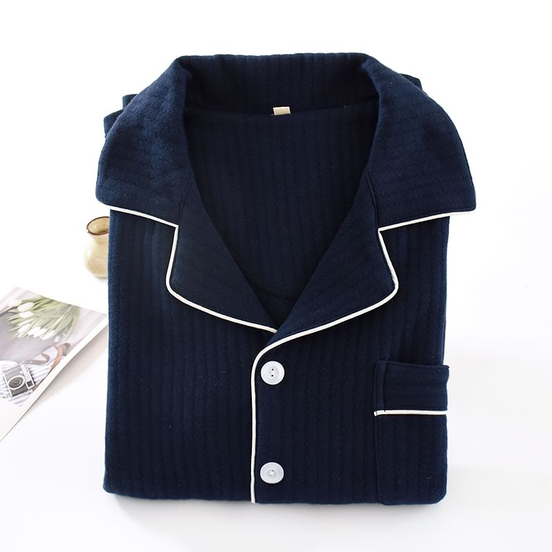Dogini - Pyjamaset: effen top met lange mouwen en knoopjes + broek