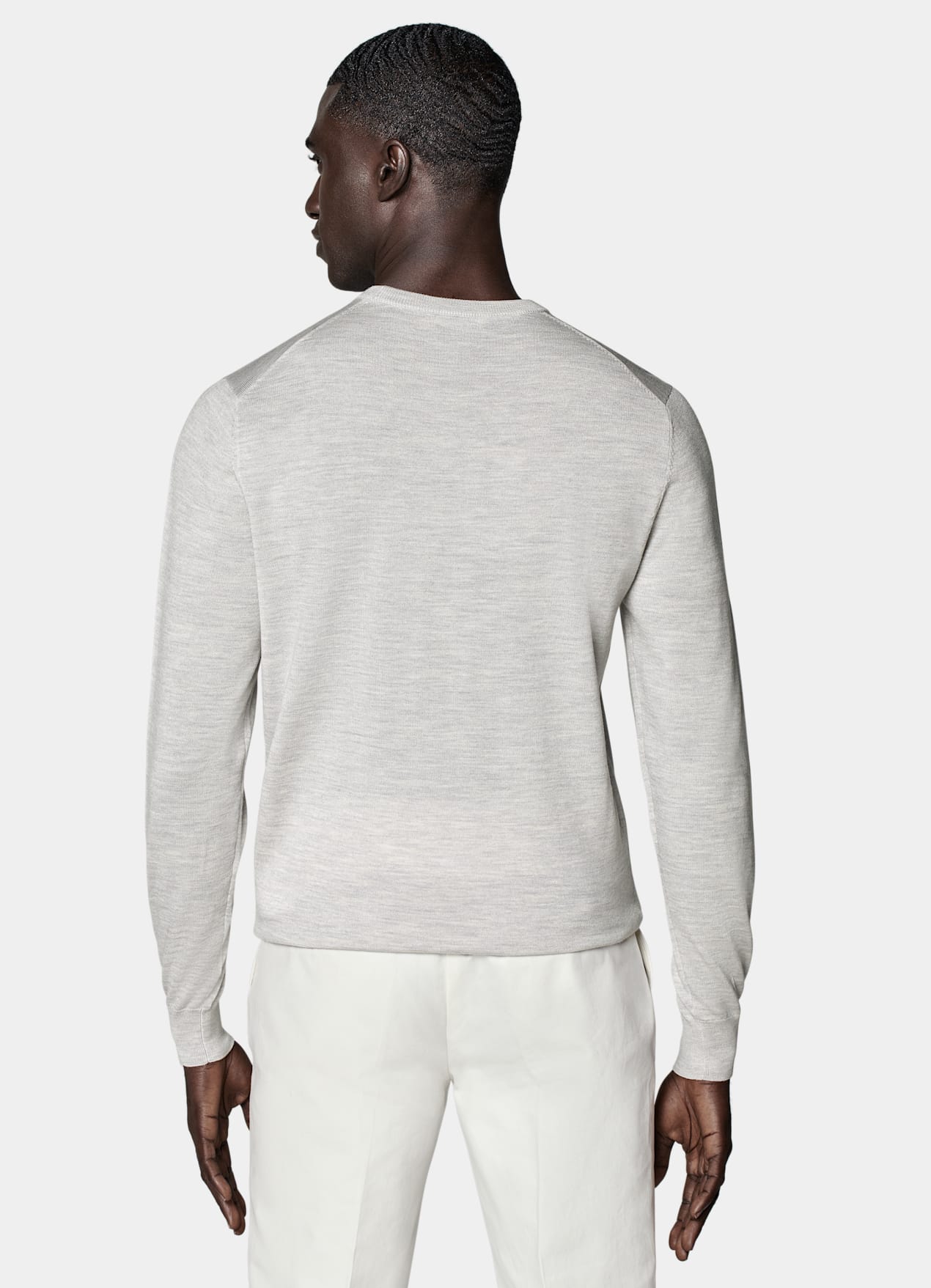 Pull col rond Merino gris clair