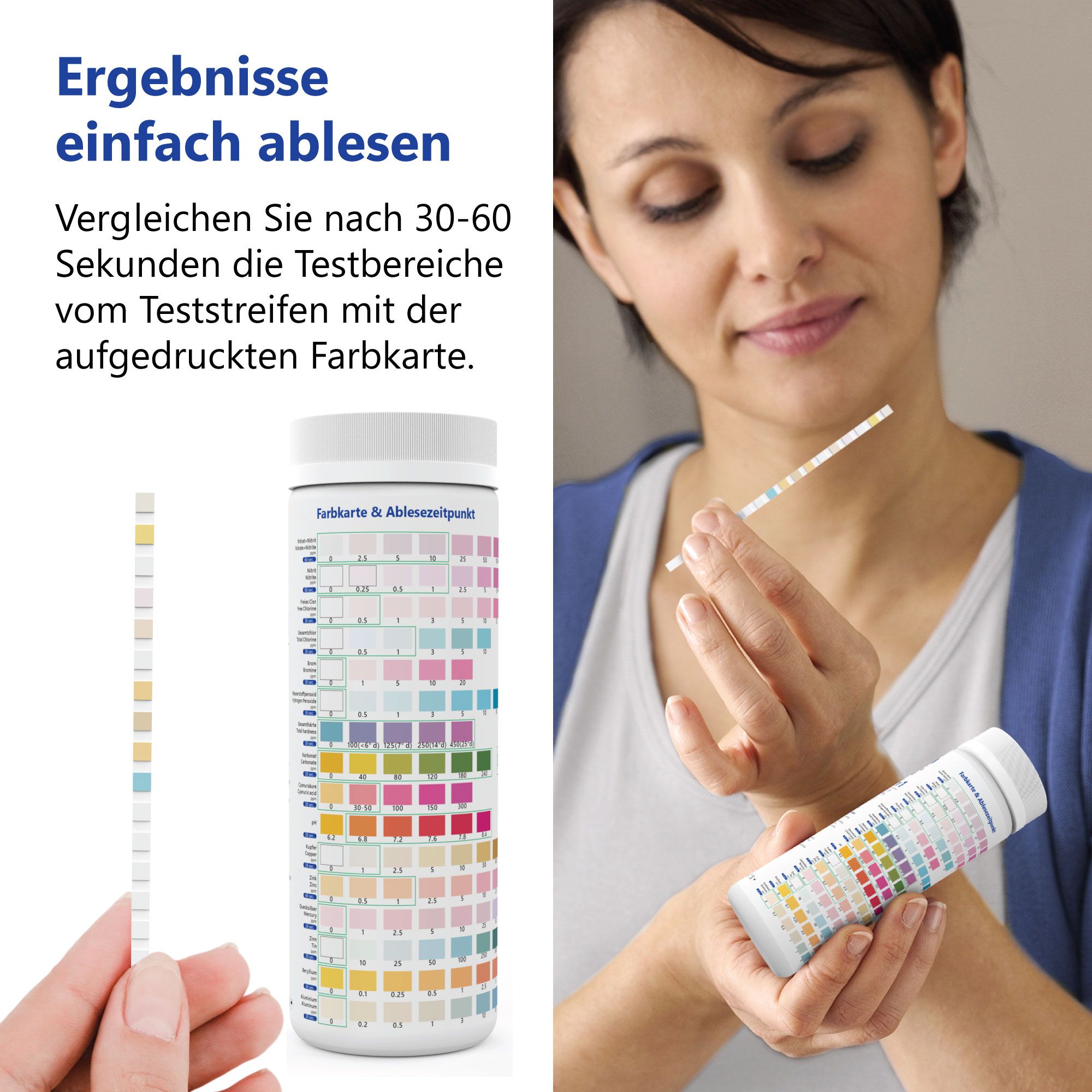 100x Wassertester Trinkwasser 16-in-1 - Trinkwasser Teststreifen zur Prüfung der Wasserqualität