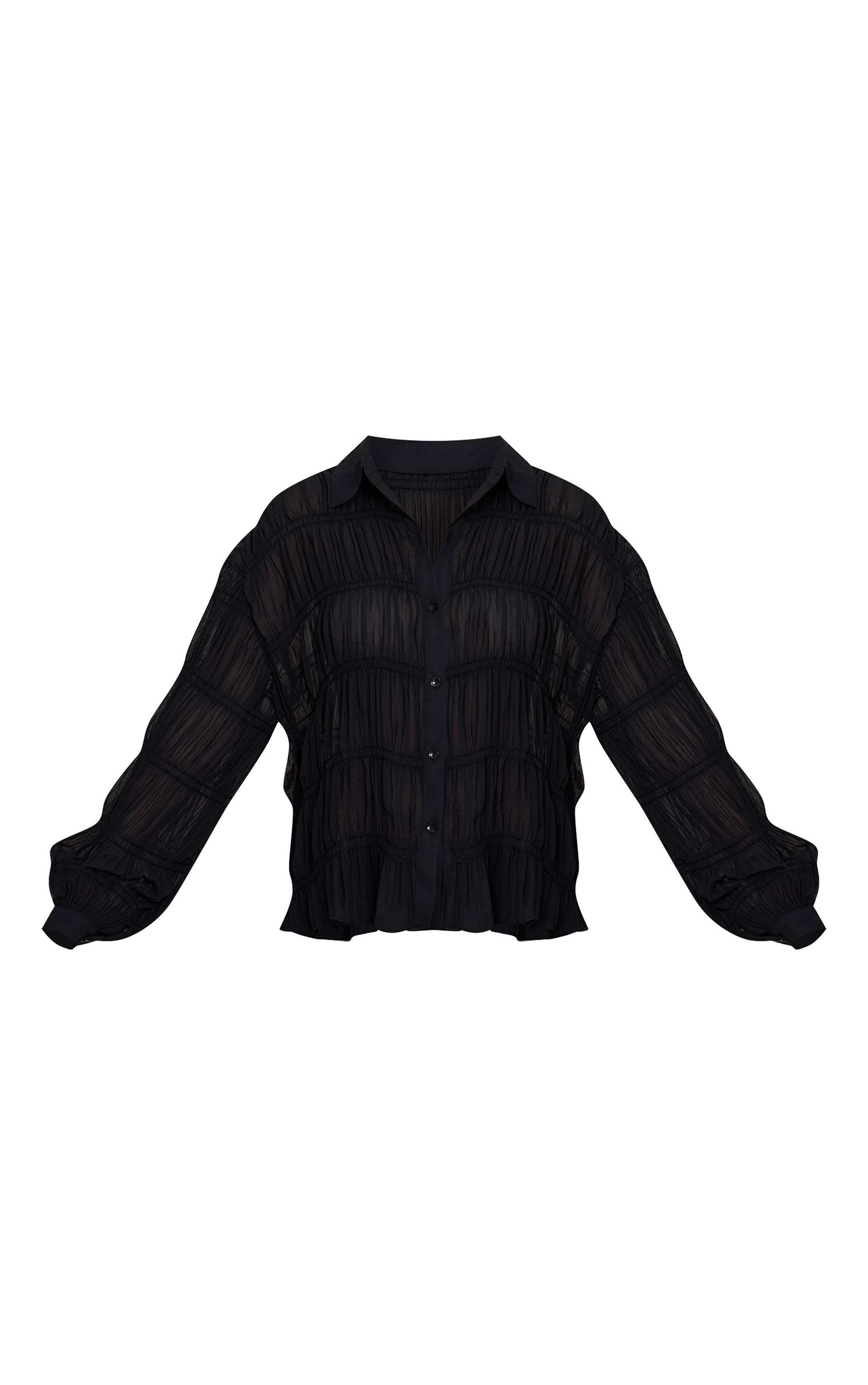 Noir Ensemble Coordonné Chemise Froncée En Mousseline