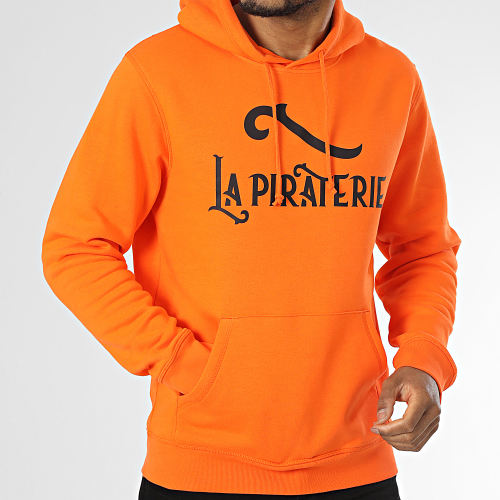 Sweat Capuche Logo Orange Noir