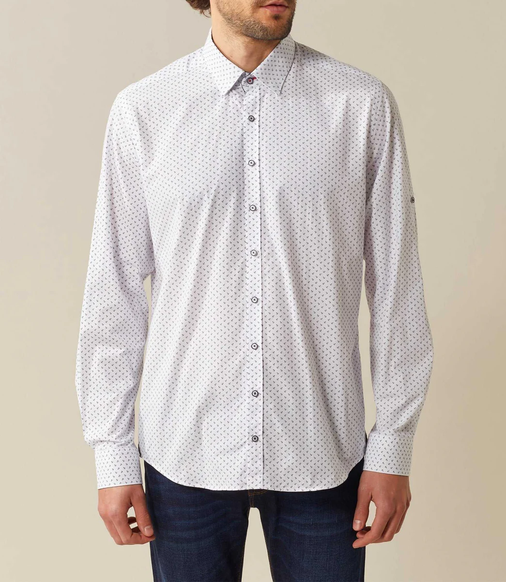 Chemise casual blanc motif ancres 