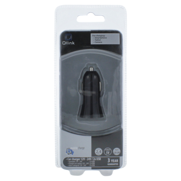 Q-Link Autolader 12V met 2 USB-A zwart