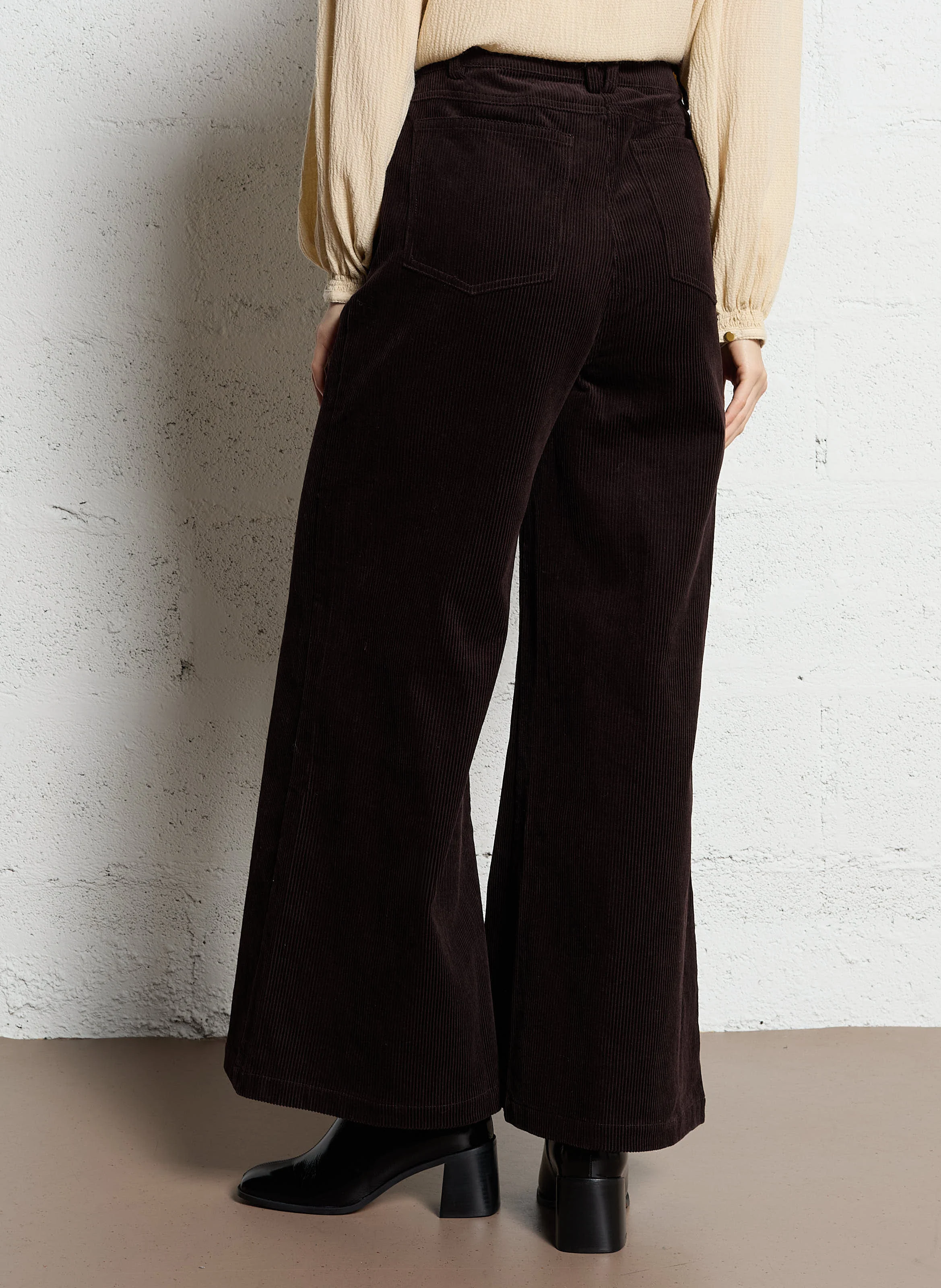RANSTIN - Pantalon large en velours côtelé | Marron