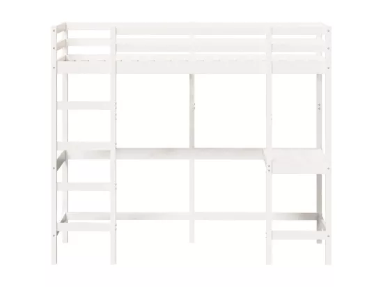 Lit superposé avec bureau blanc 75x190 cm bois de pin massif