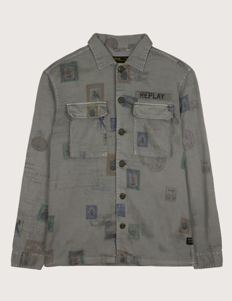 REPLAY BLOUSON HOMME REGULAR GRIS MILITAIRE