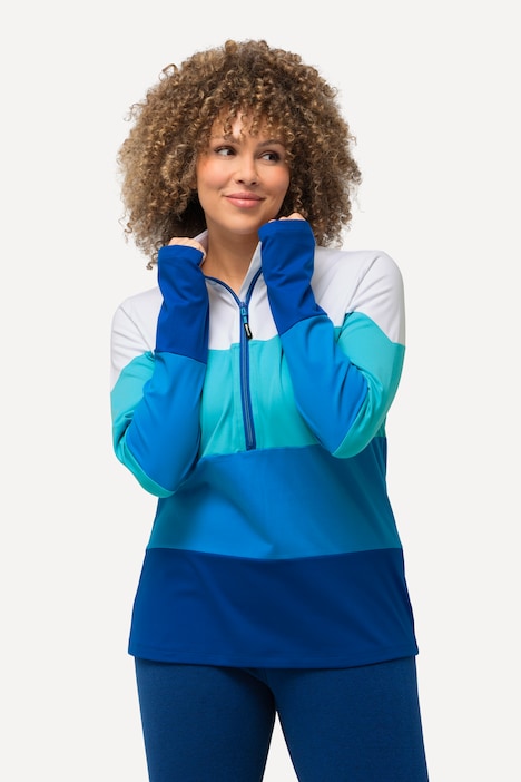Thermoshirt, Colourblocking, Troyerkragen, Langarm