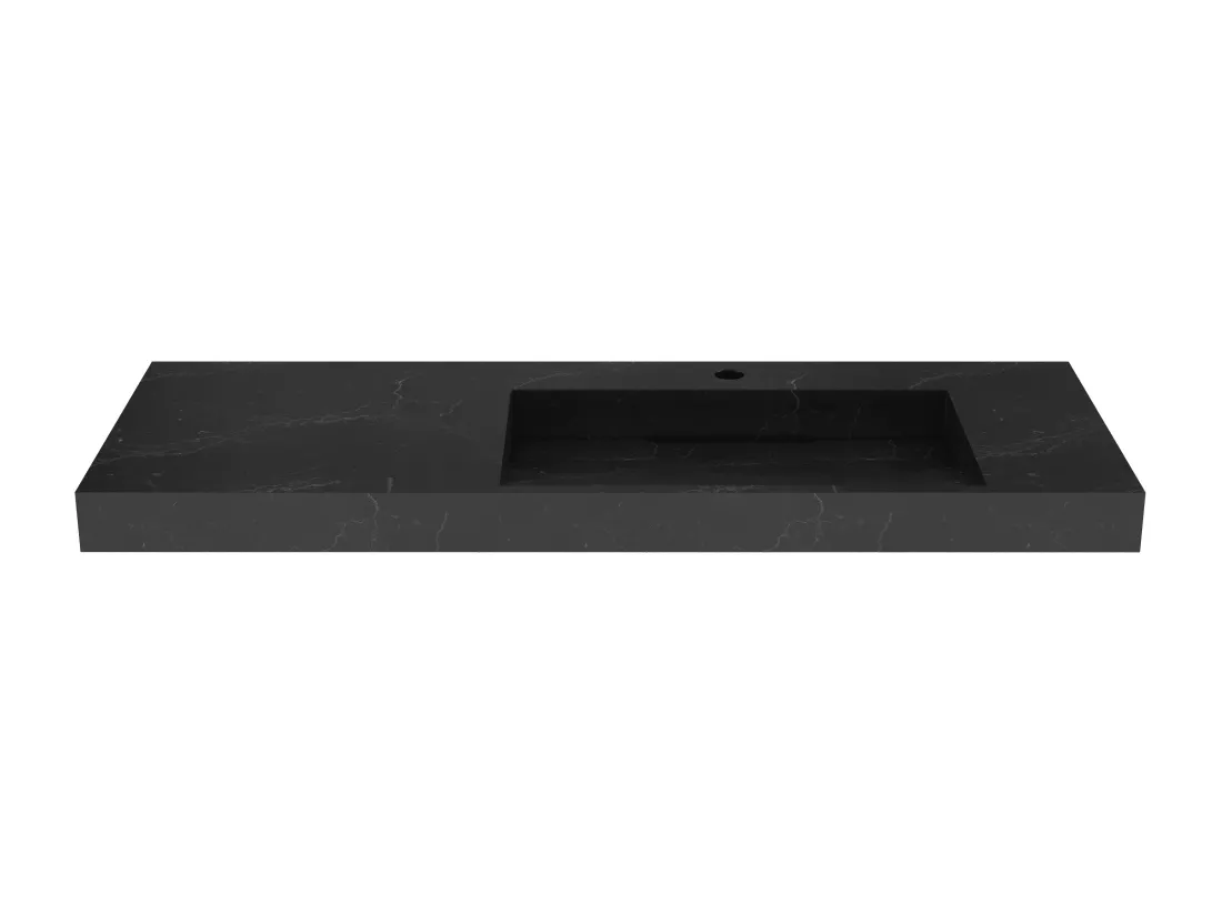 Vasque suspendue en solid surface effet marbre noir - 120 x 45 x 8 cm - OKAPA