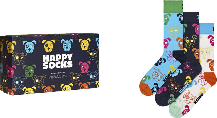 Happy Socks 3-Pack Mixed Dog Socks Gift Set Navy