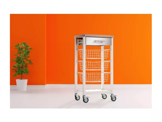 Desserte de cuisine sur roulettes - Blanc, Inox, Orme - 91*48,5*34cm - ONDA