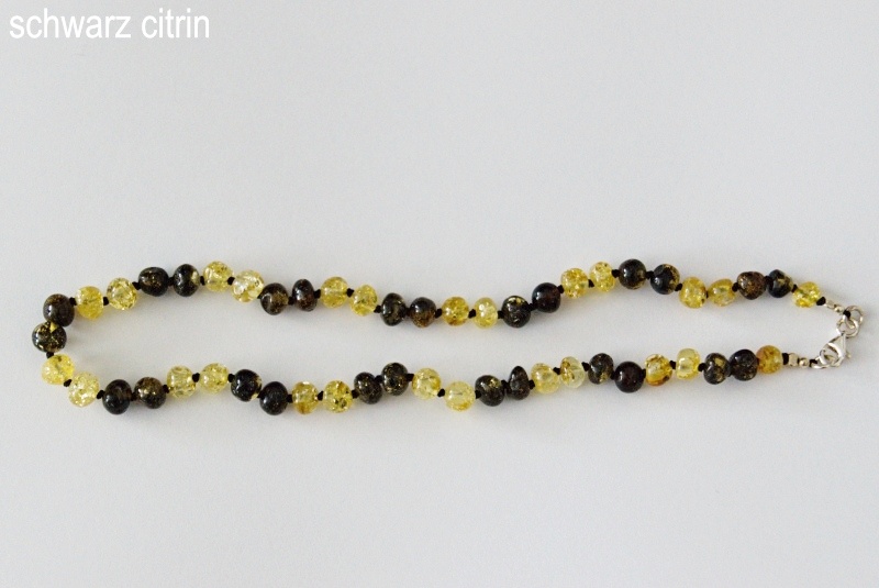 AMBERSTYLE Bernsteinkette schwarz citrin 32cm mit Karabinerverschluss 1 Stk