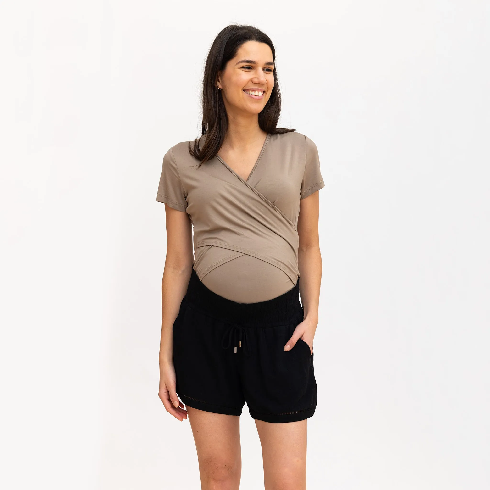 Bella Maternité Short Mélange Lin Noir