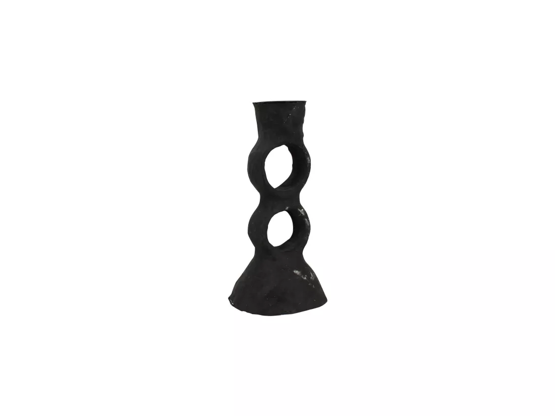 Now's Home - Bougeoir Decoratif En Papier Mache Noir 10x10x22cm Menara
