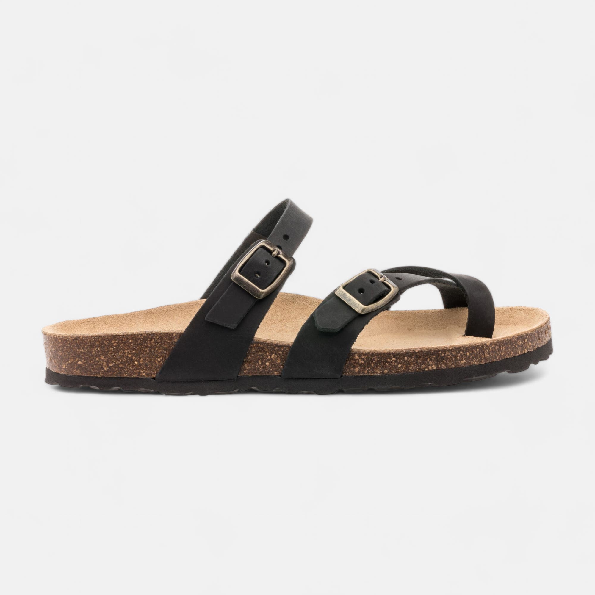 Mules semelle liège Femme en cuir noir