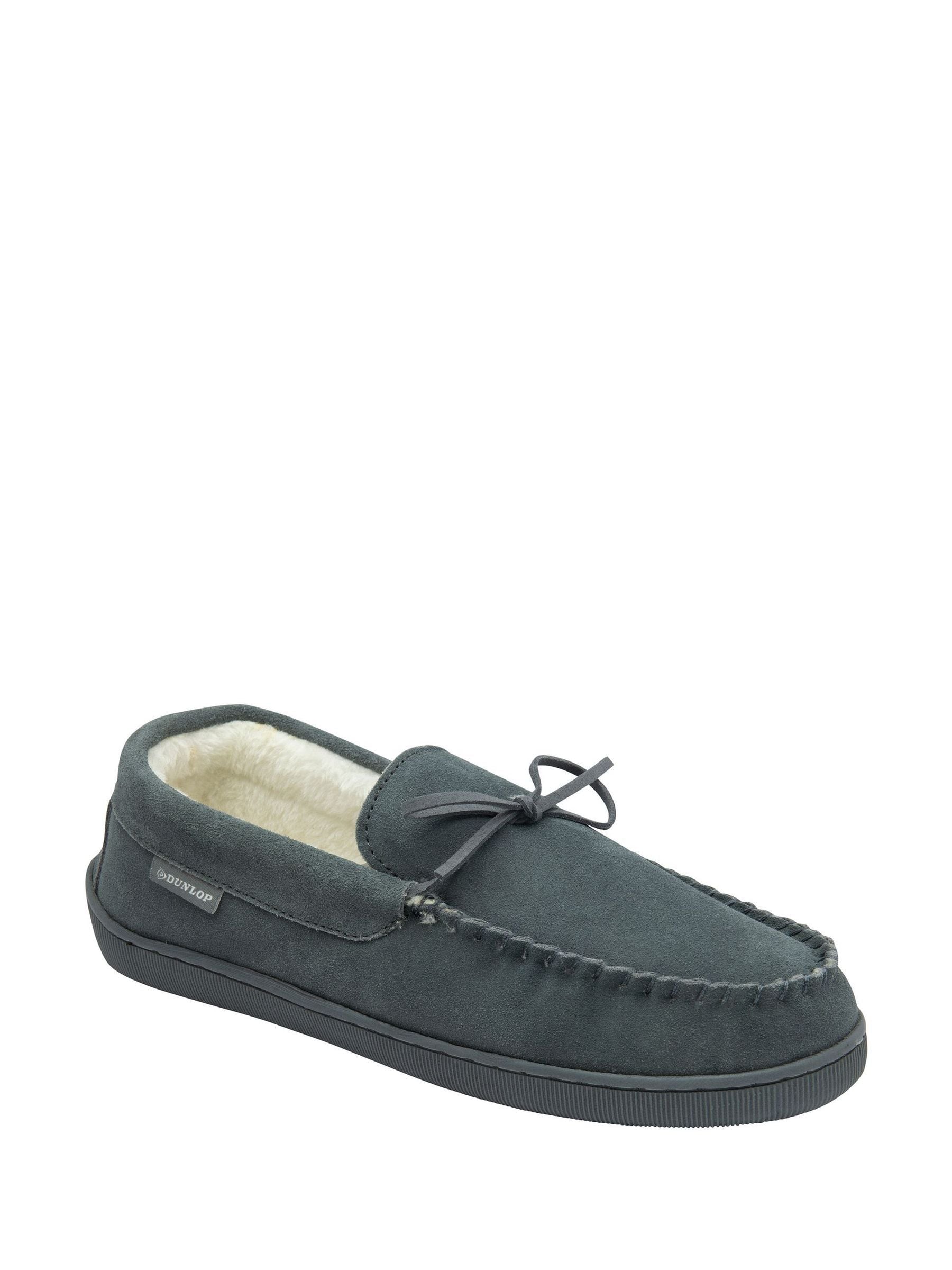 Dunlop heren leren moccasinpantoffels met imitatiebontvoering