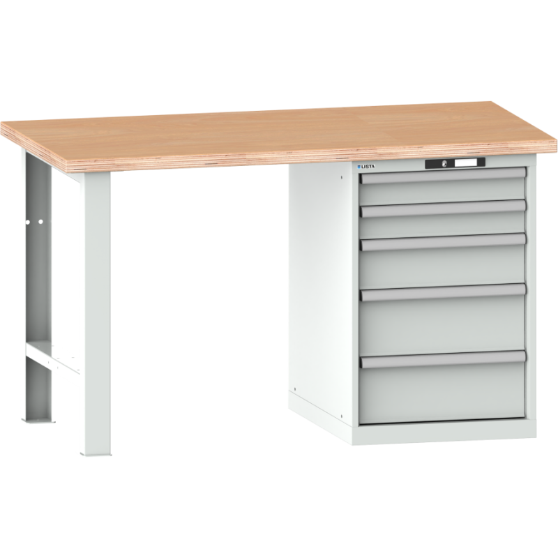Lista - Établi 5 tiroirs plateau en multiplex H 89 x P 70 cm