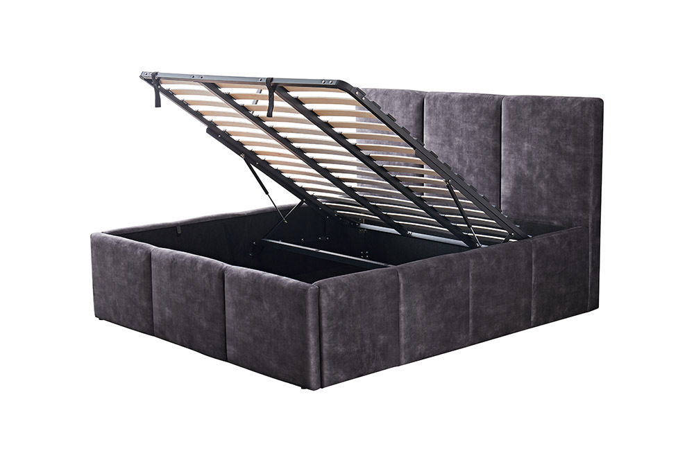 Modernes Boxbett ATELIER 180x200cm grau Samt mit Lattenrost und Stauraum