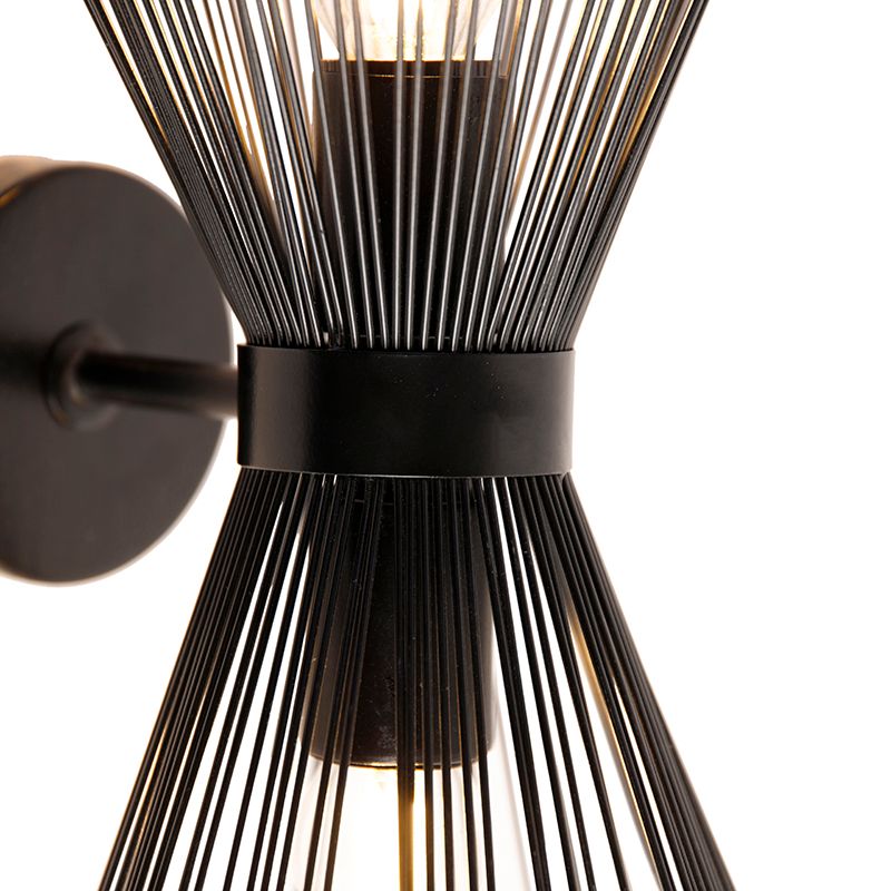 Art Deco wandlamp zwart 2-lichts - Broom