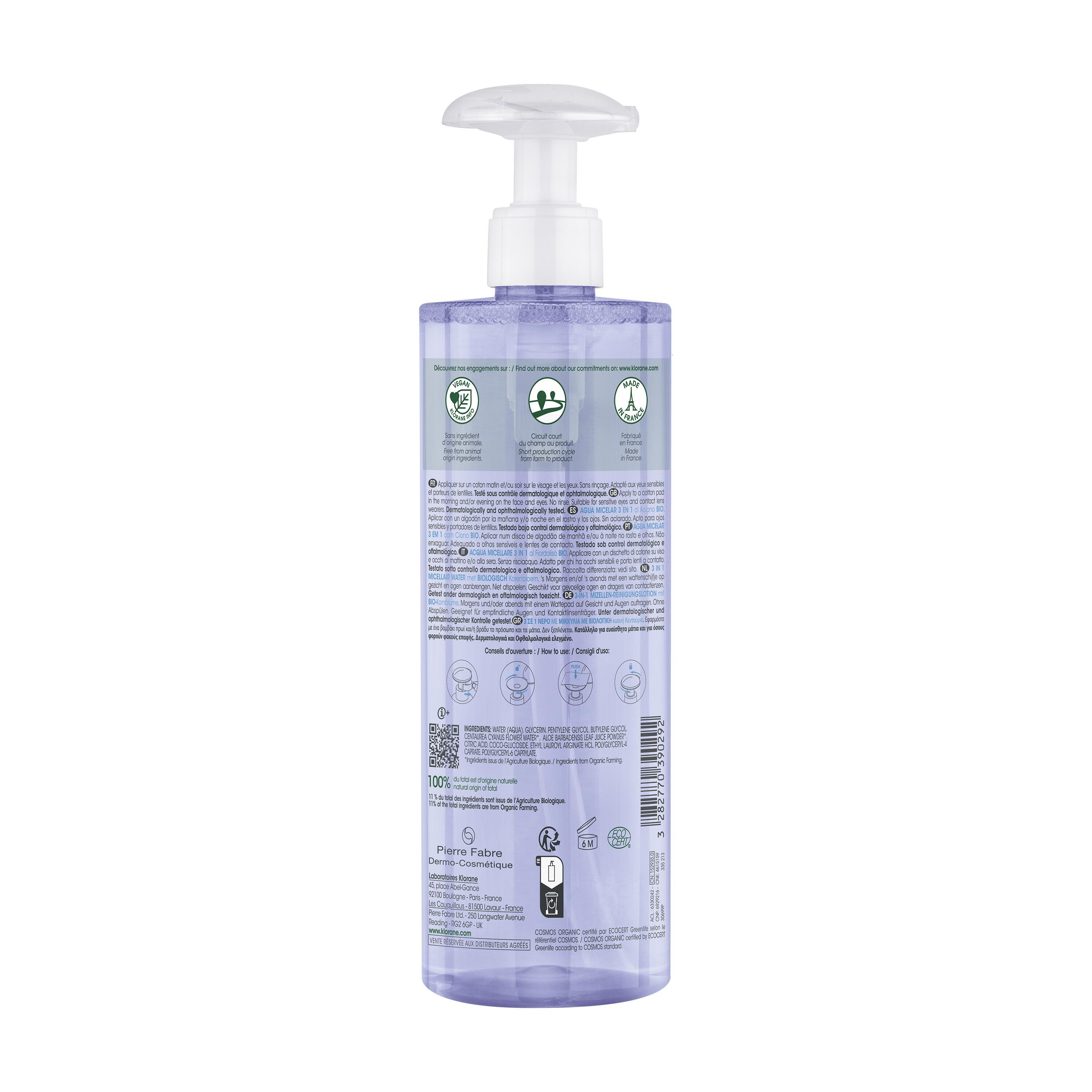 Klorane Mizellen-Lotion Gesicht & Augen<br>100 ml, Flasche, Lotion, Bleuet