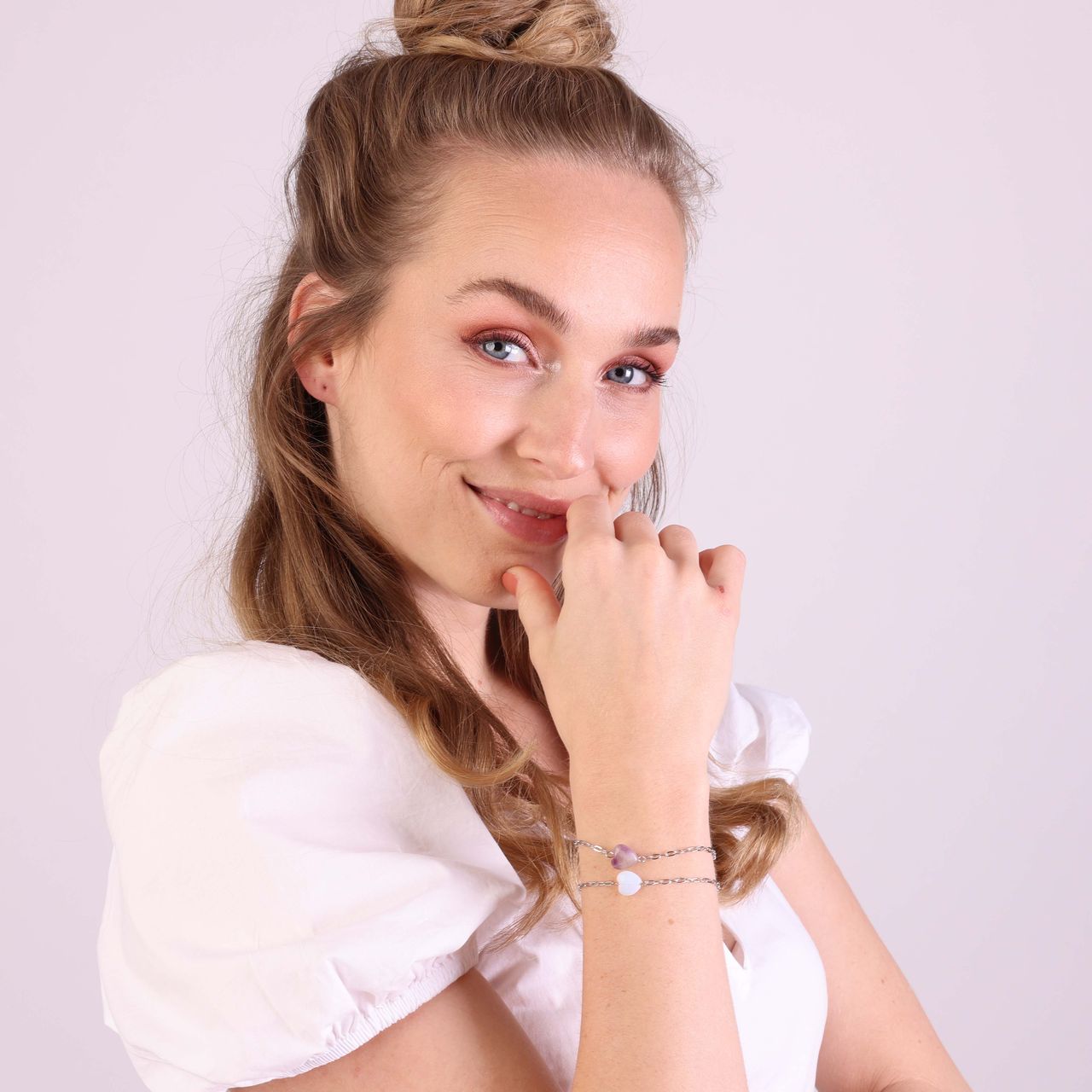 Stalen armband met hart amethist