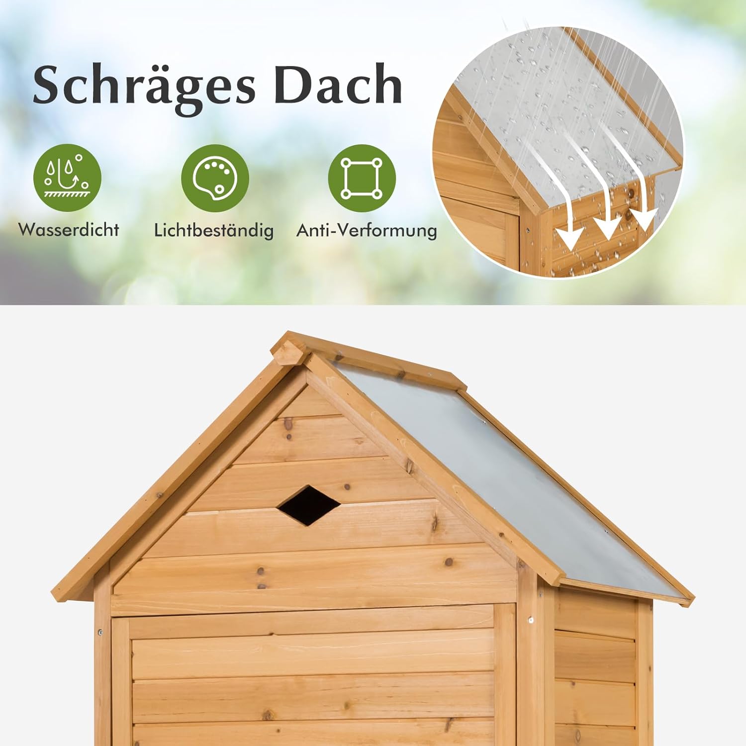 GOPLUS Gartenhaus Holz, 80 x 35 x 176 cm Geräteschuppen mit Satteldach & Ablagen & Schloss, Gerätehaus wetterfest, Gartenschrank Gartenhütte Holzhütte Gartenschuppen für Terrasse & Balkon