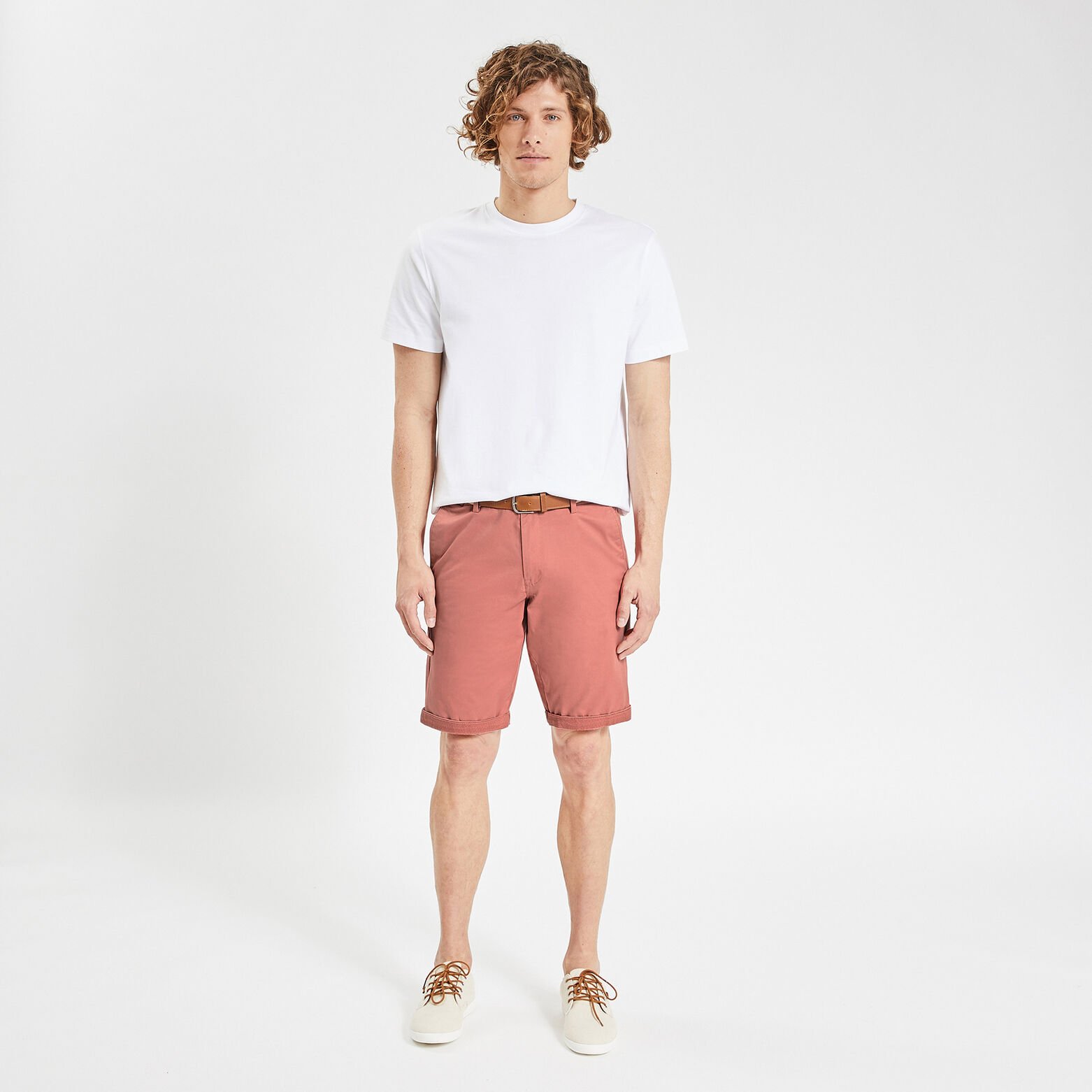 Bermuda chino uni avec ceinture Rose