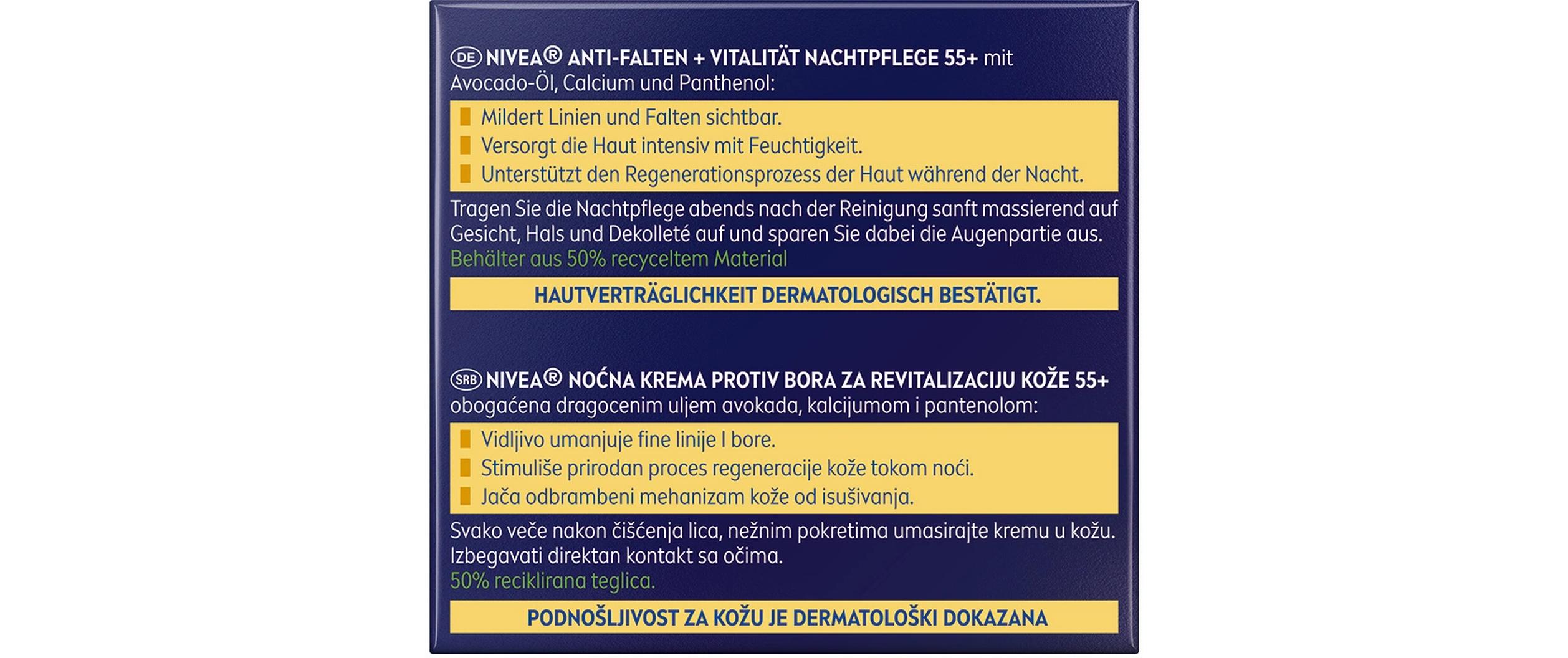 Nachtcrème Anti-Falten 55+ 50 mlGesichtscreme vitalisiert anspruchsvolle, reife Haut und mildert Falten sichtbar
