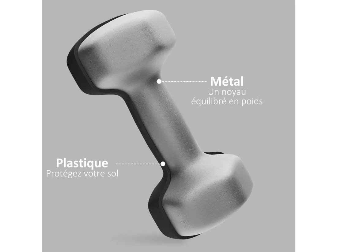 Lot de 2 haltères hexagonales 2 x 5 Kg - poignée antidérapante - métal PVC noir