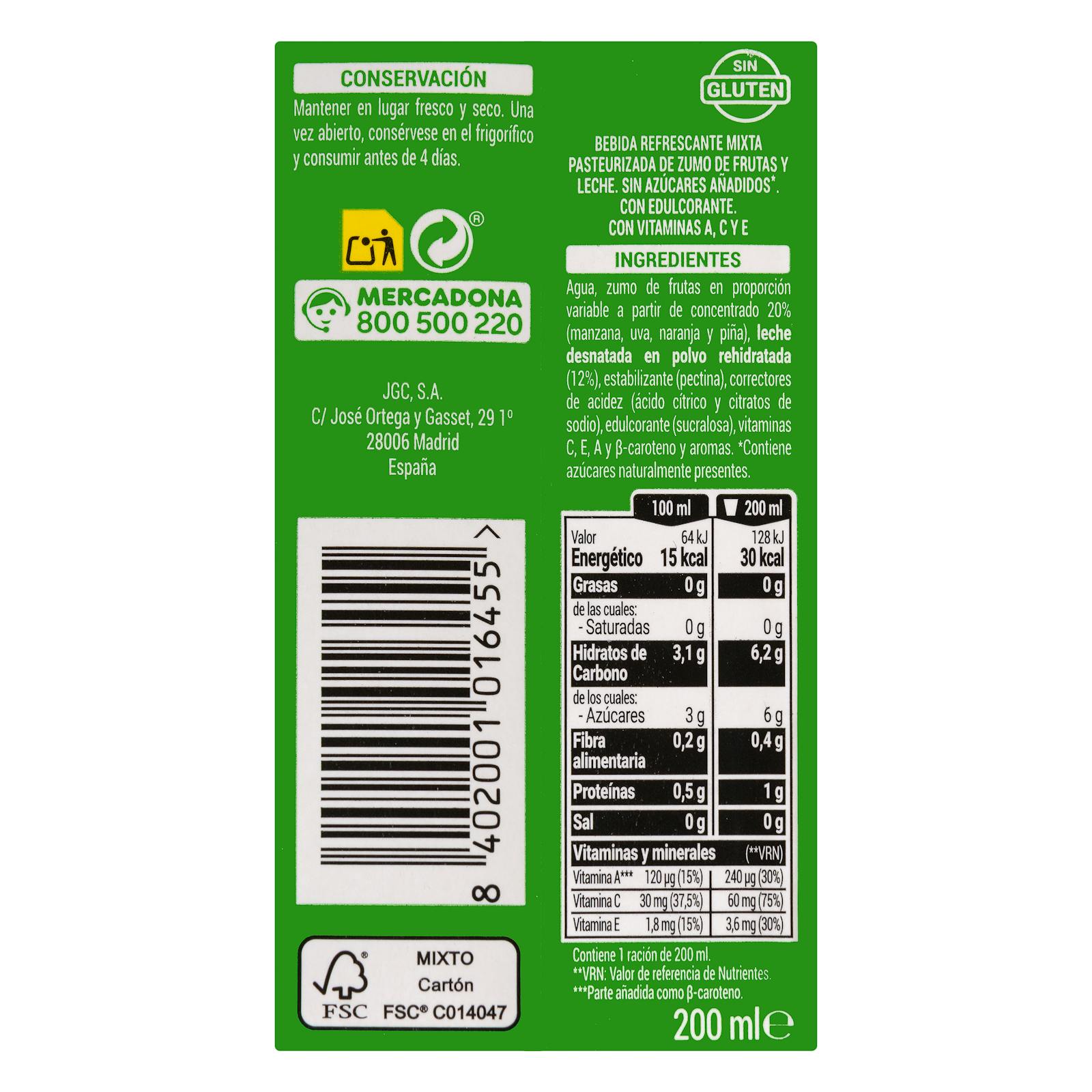 Hacendado Fruits et lait des Caraïbes sans sucre ajouté