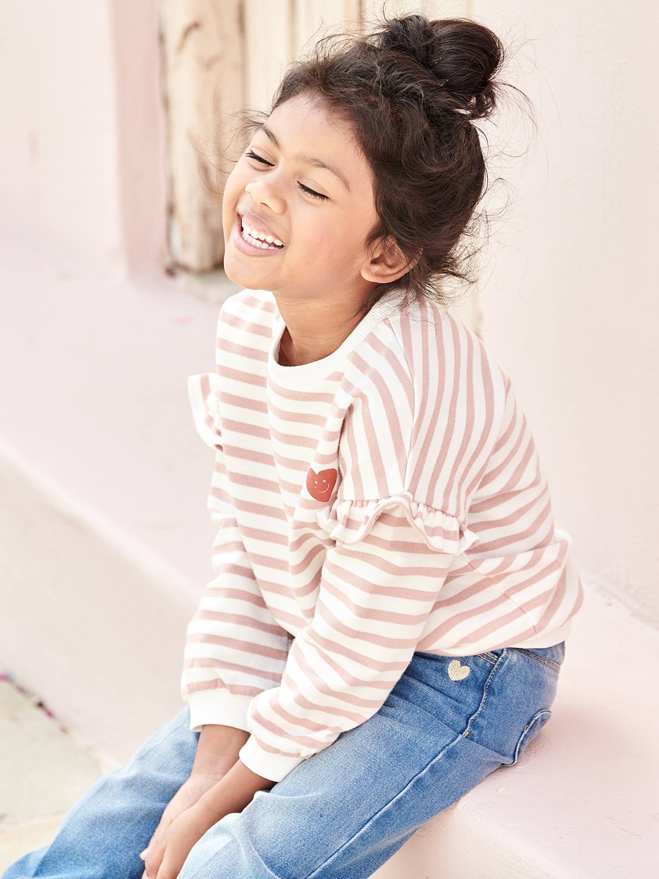 Blusa de moletom estilo marinheiro com mangas bufantes para meninas, listras verdes