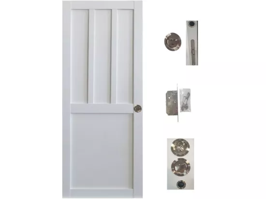 Porte Coulissante Atelier 2 Panneaux Blanc H204 X L73 + Serrure à Condamnation Gd Menuiseries