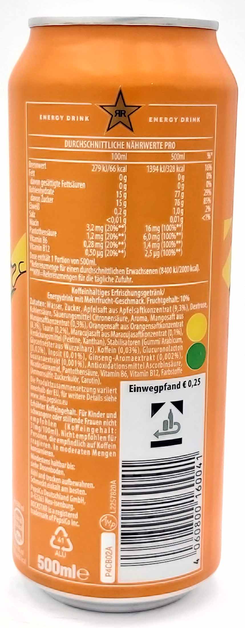 Rockstar Energy Drink Tropical Orange Passion Fruit Dosen 12x500ml=6L MHD:4.1.26