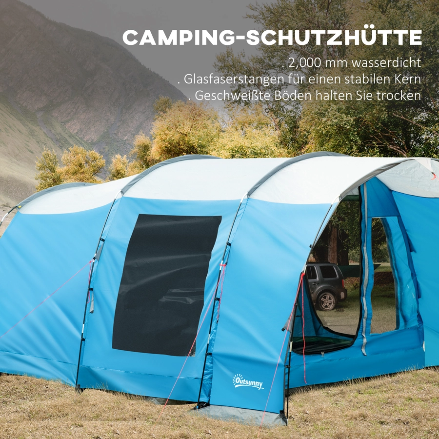 Outsunny Campingzelt mit Erdspieße, Tragetasche und Spannseilen blau