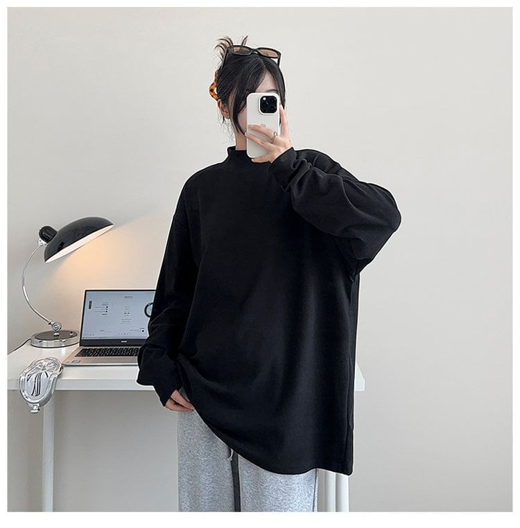 FOEV - T-shirt met lange mouwen en mockneck, effen