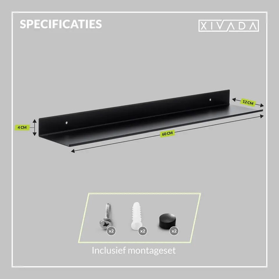 XIVADA Wandrek Rosa - Industrieel - Aluminium - Boren - Zwart - 60 cm