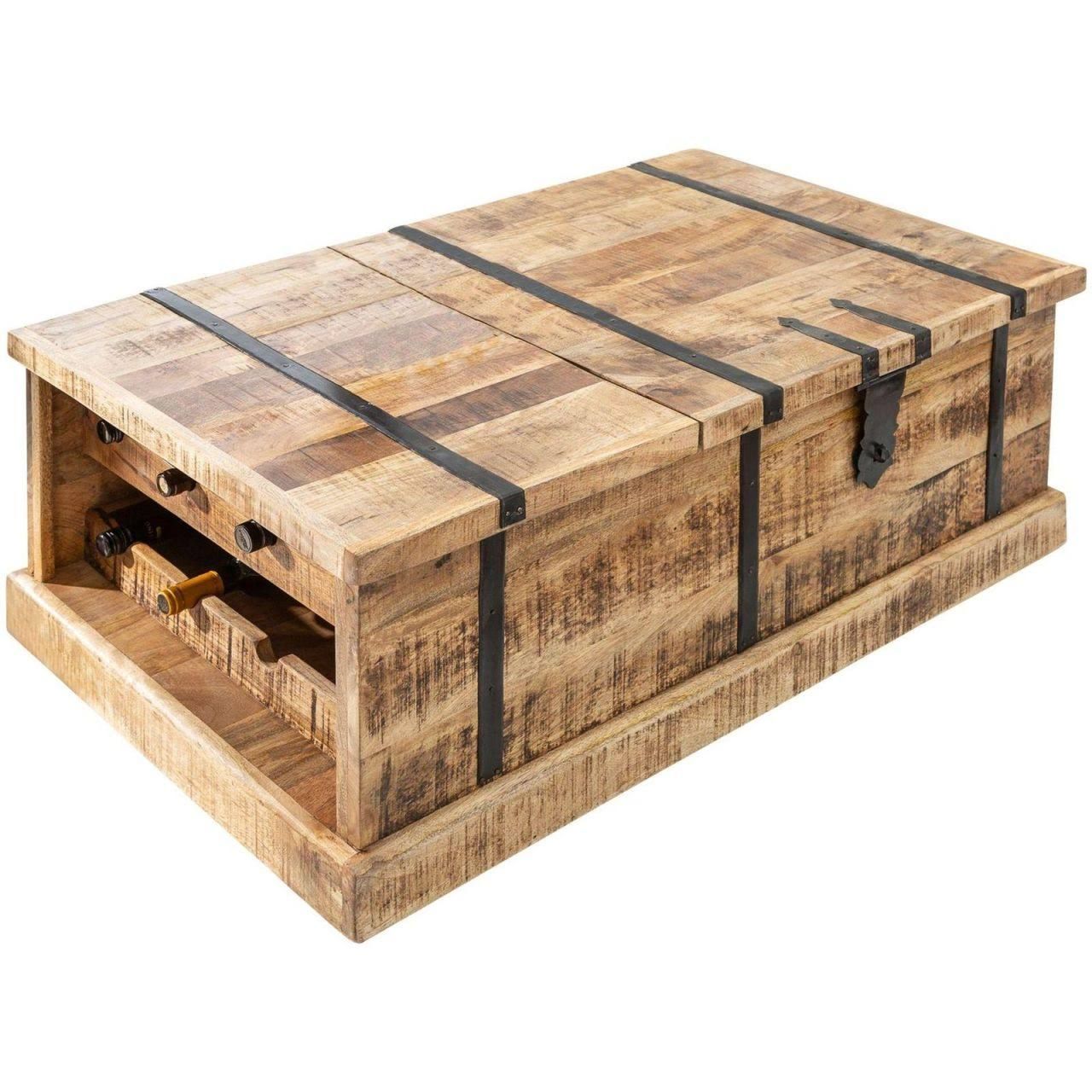 Massivholz Couchtisch Bodega 100cm Mangoholz Hausbar Truhe