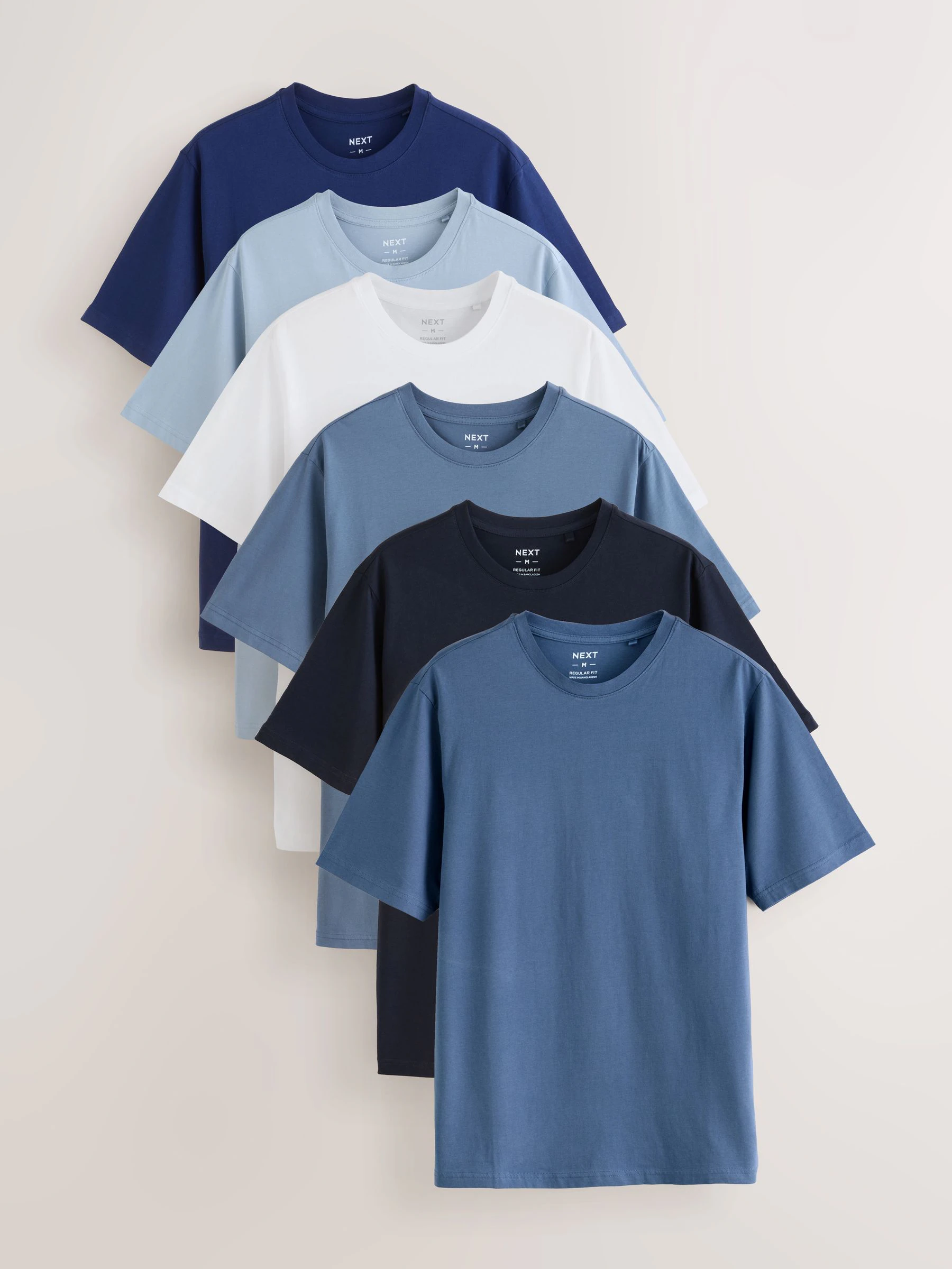 Blauw - Normale Pasvorm - Essential katoenen T-shirts verpakking van 6