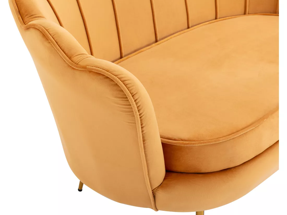 Canapé 2 places et fauteuil coquillage en velours jaune moutarde DANDELION de Pascal Morabito