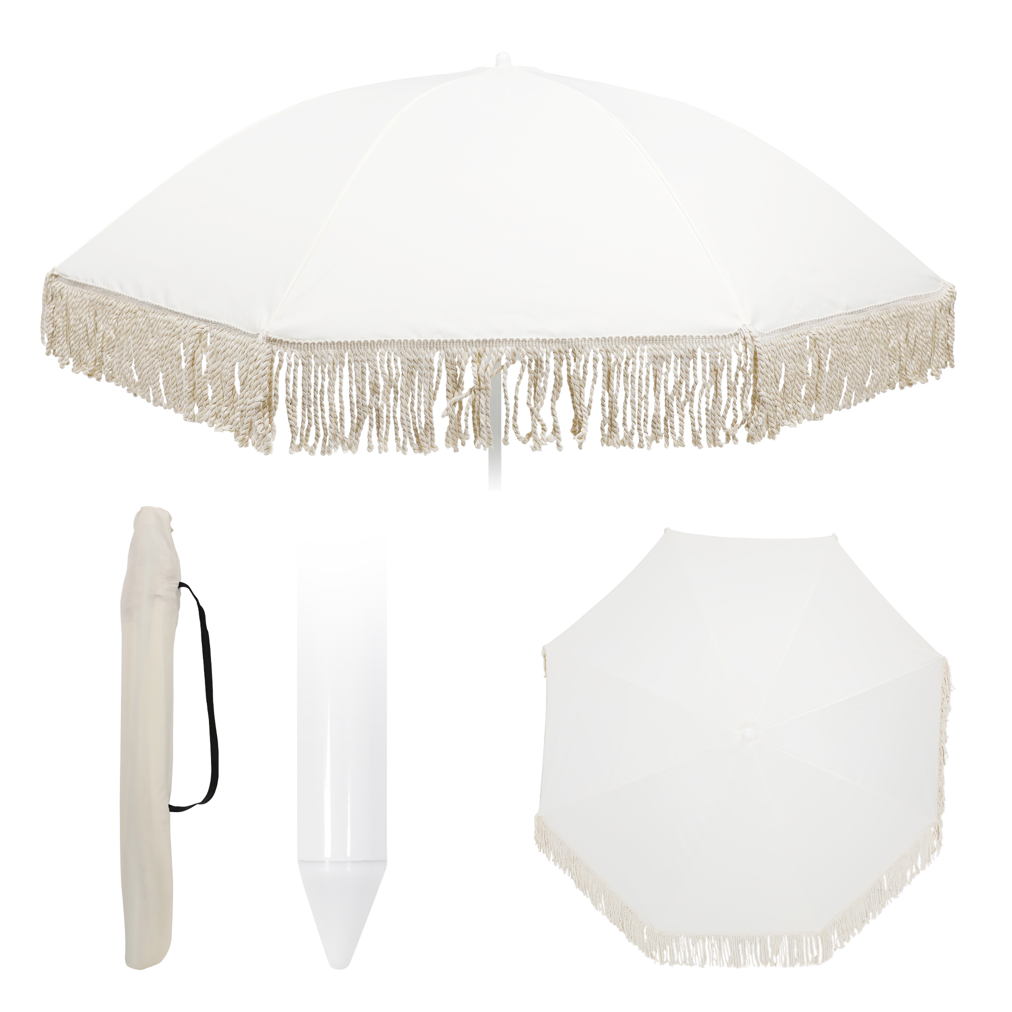 Sonnenschirm Strandschirm SEA mit Fransen 160 cm beige