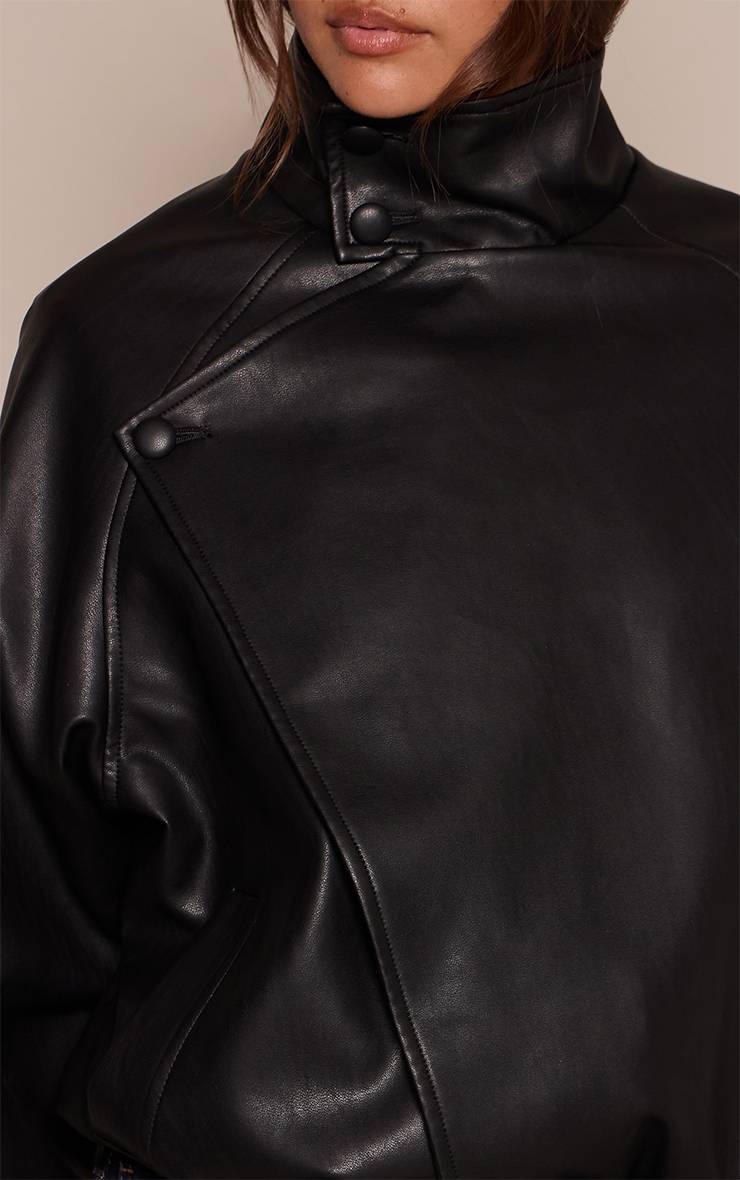 Noir Veste En Cuir À Col Montant