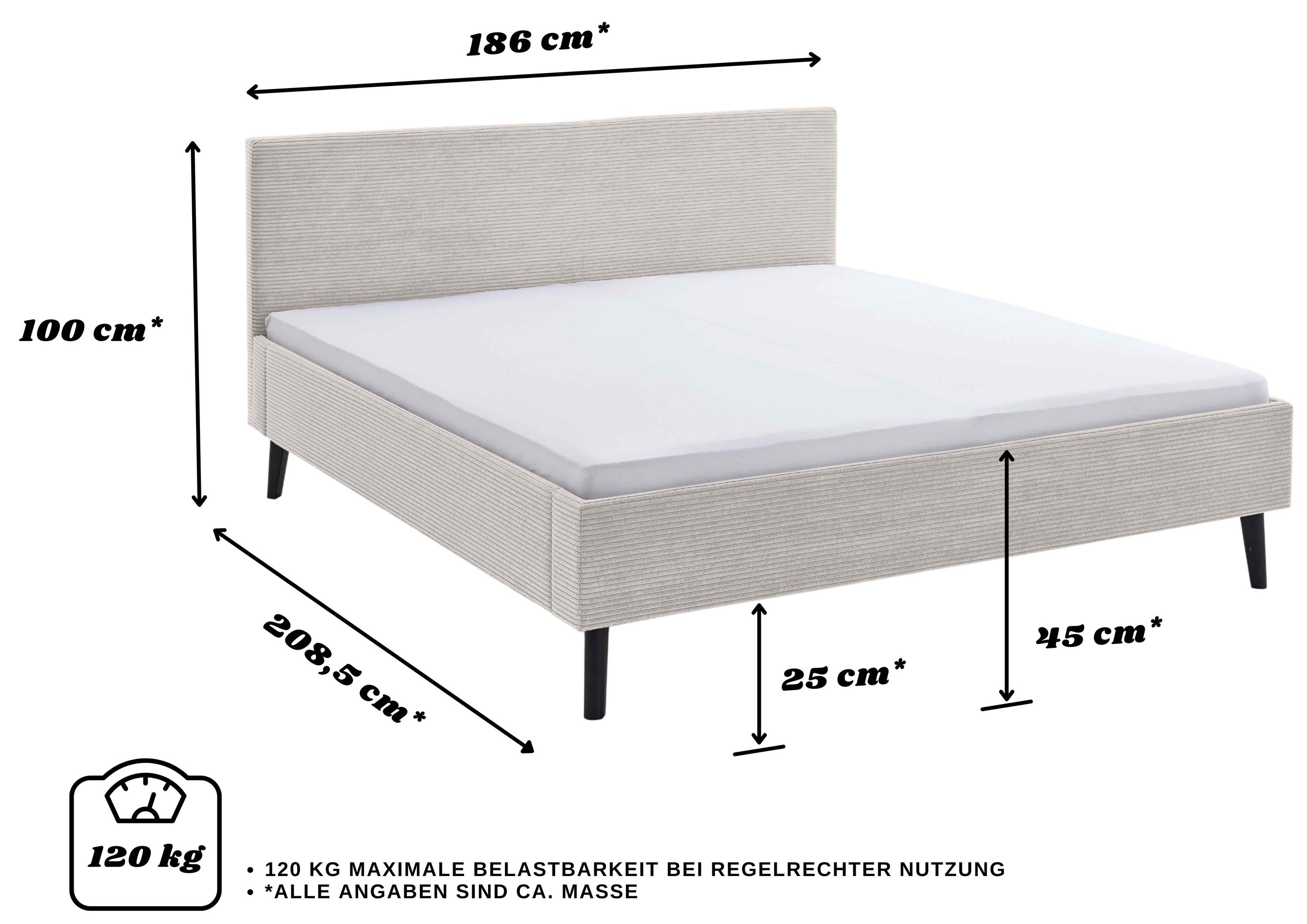Polsterbett 180 x 200 Viola Bettgestell mit Kopfteil Beige