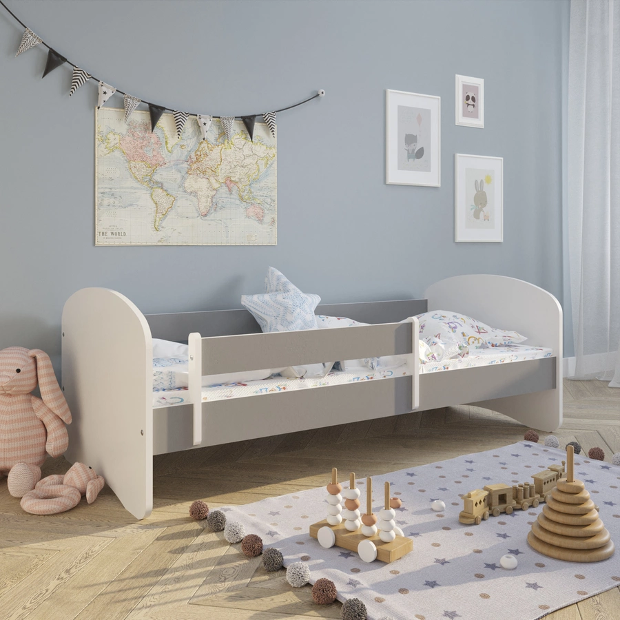 Kids Collective Kinderbett 80x160 | 80x180 mit Matratze, Rausfallschutz, Lattenrost grau