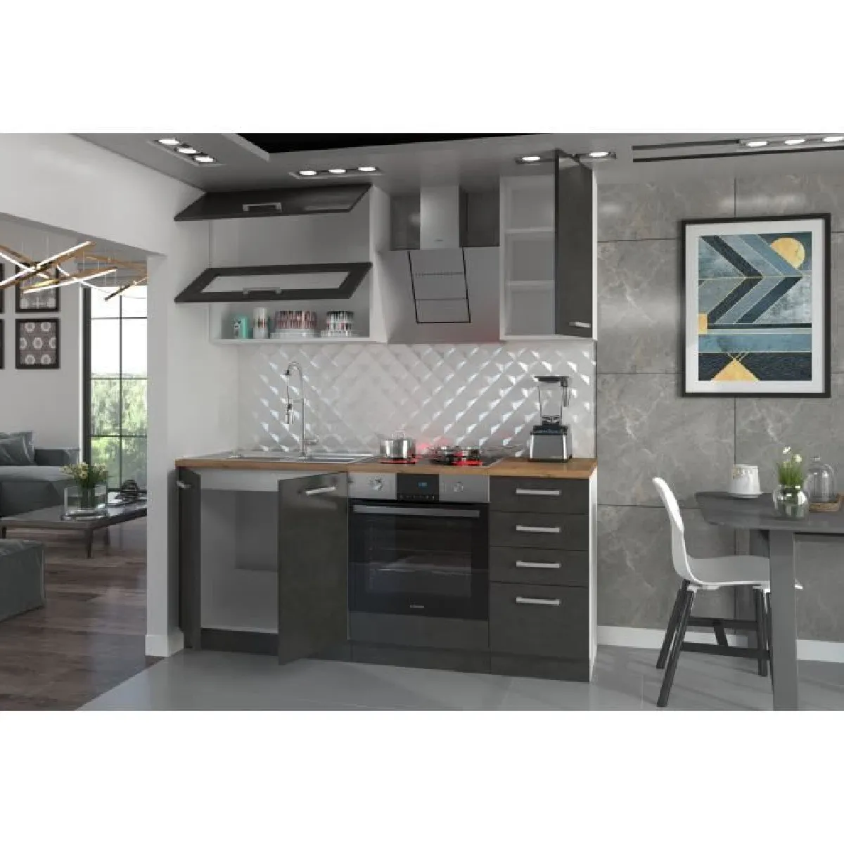 CStore LASSEN Cuisine Complète 180 cm - Gris Matera