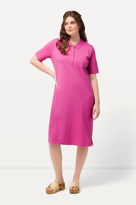 Polokleid, Piquee, halbe Knopfleiste, Halbarm