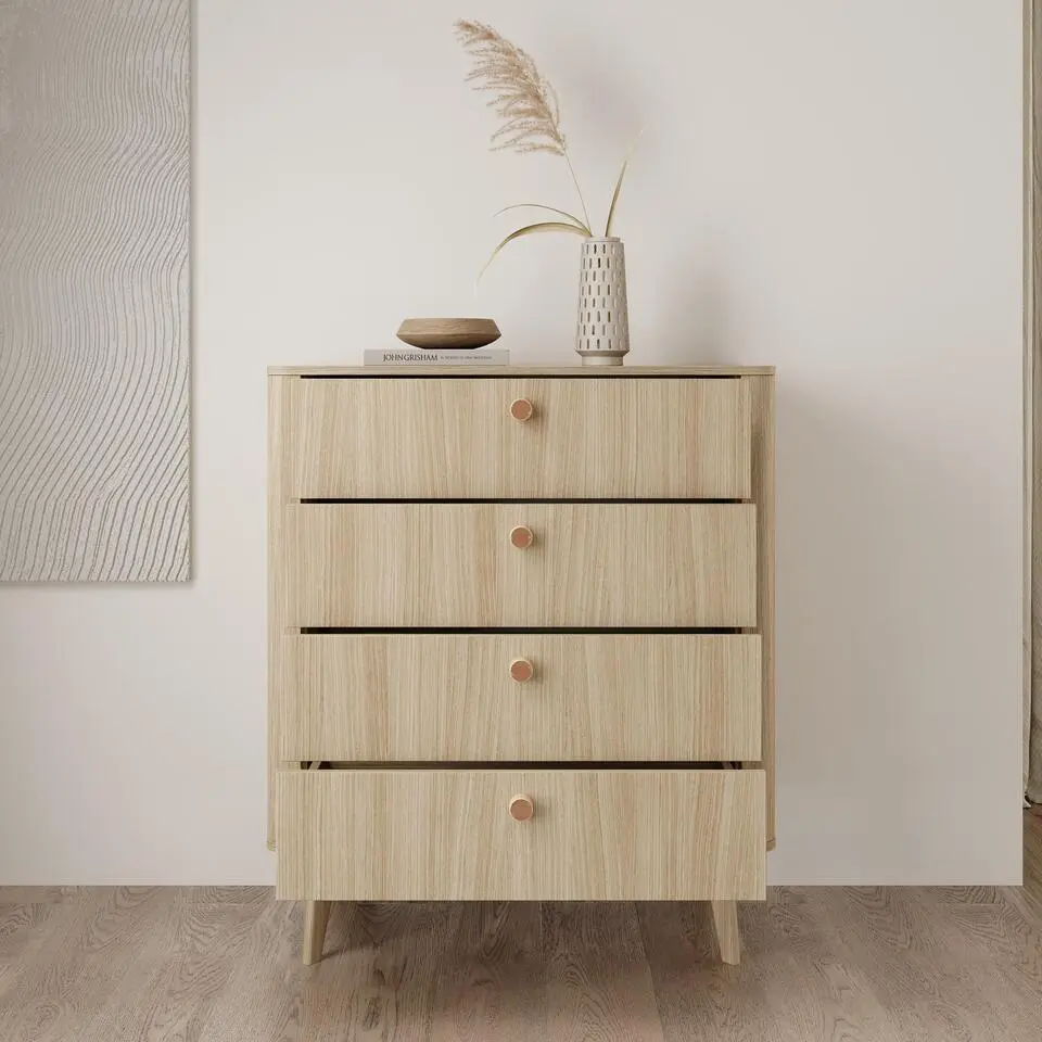 Meubella - Voorne - Ladekast 4 lades - Eiken - 88x38x103 cm