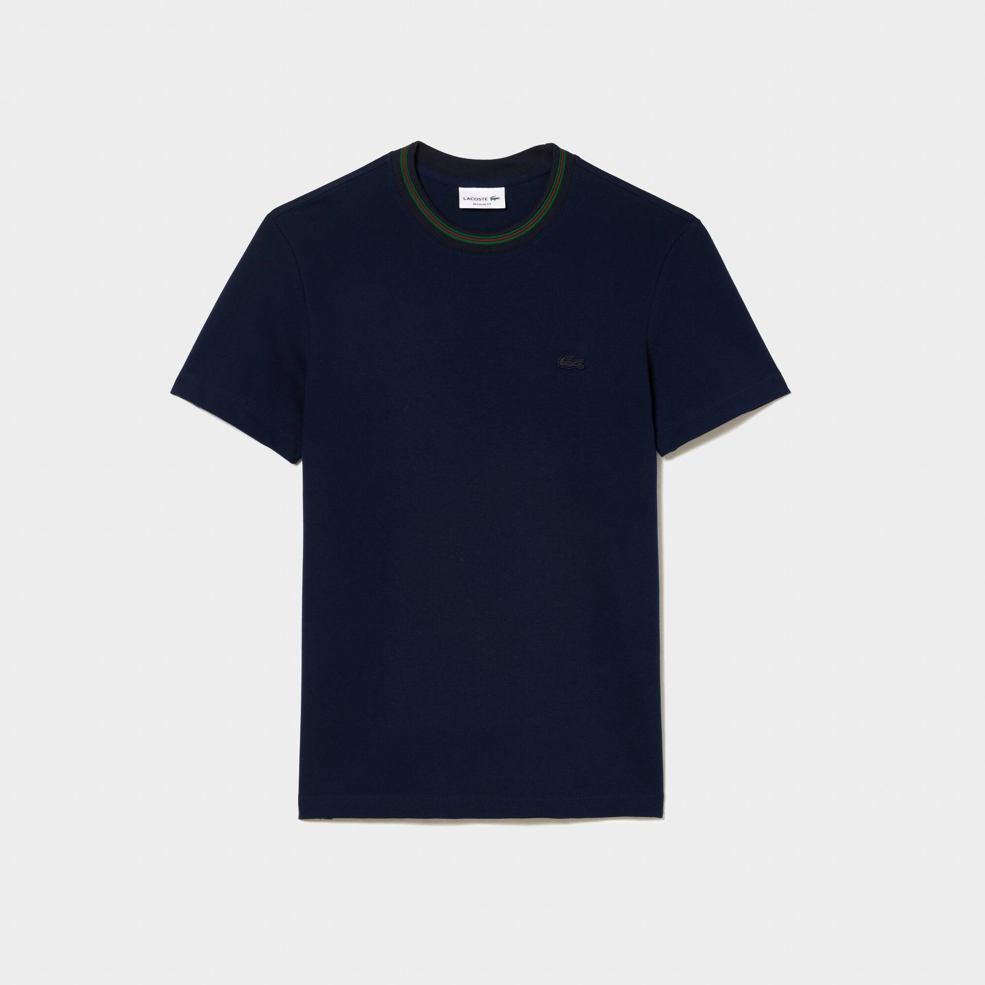T-Shirt aus Stretch-Piqué mit gestreiftem Kragen T-Shirts - Blau - Lacoste - Herren