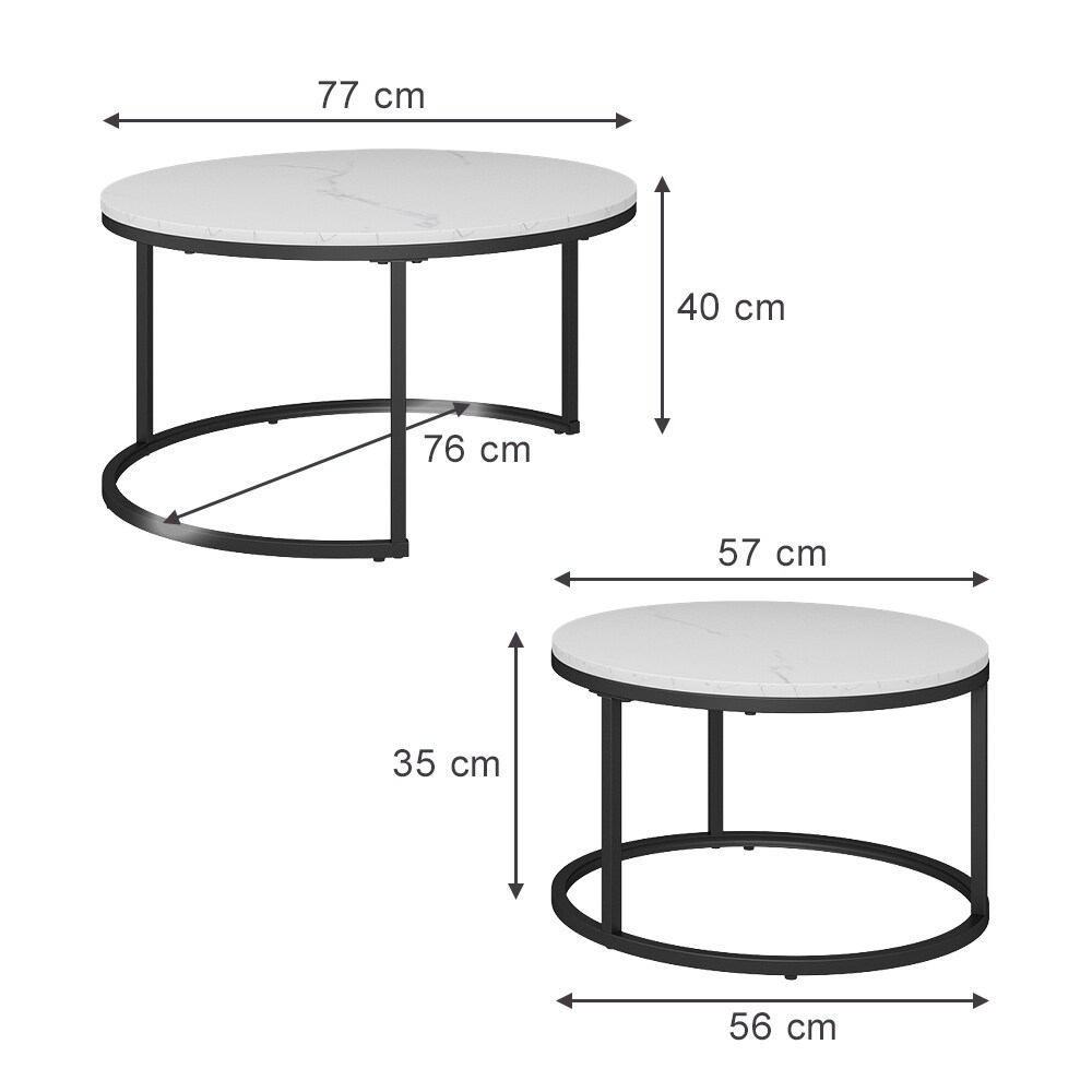 Vicco Couchtisch Montreal Weiß Marmor-Optik 77 x 40 cm Wohnzimmertisch 2er-Set