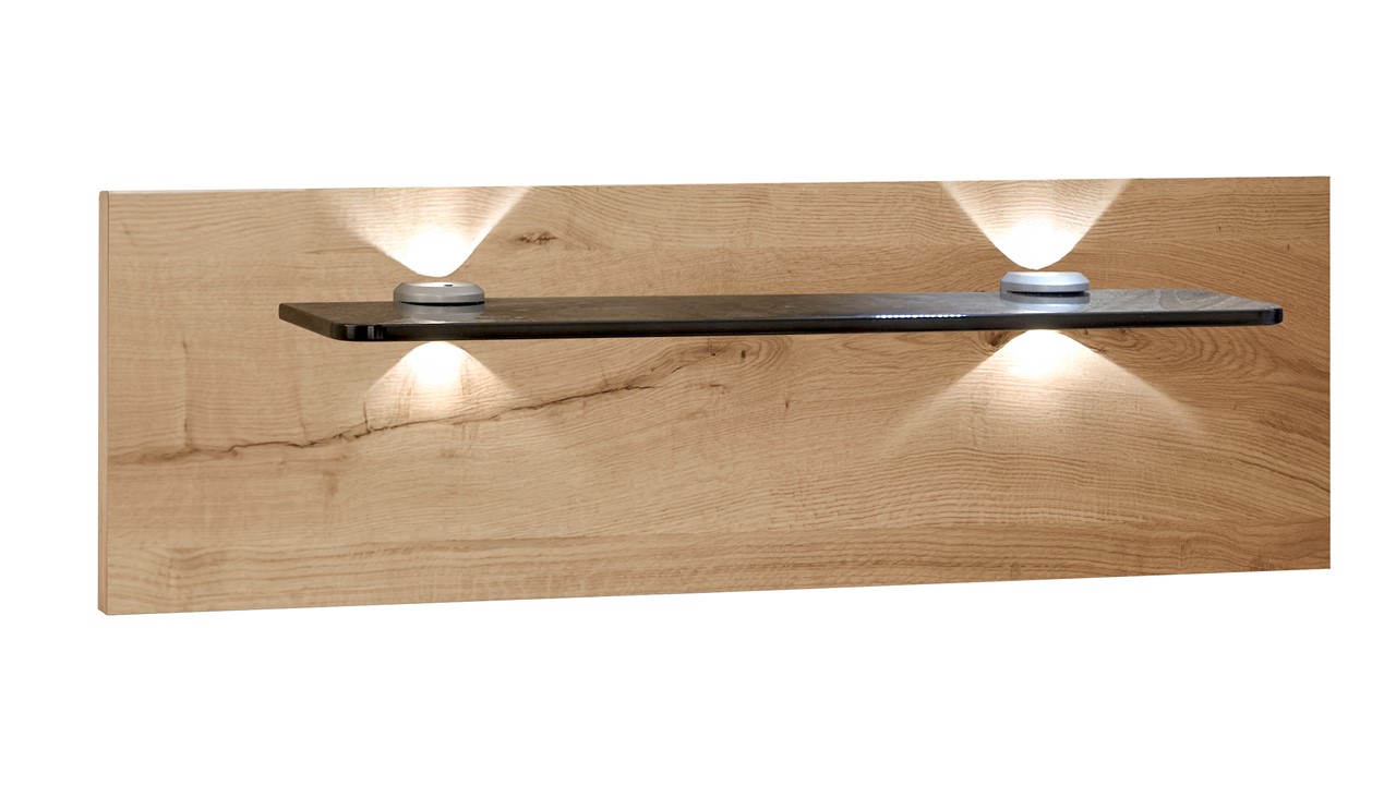Nachtkast paneel met glas en verlichting Bienne bianco eiken